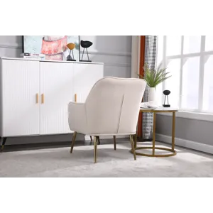 Modern Mid-Century Chair Velvet Sherpa Armchair For Living Room Bedroom Office - Beige