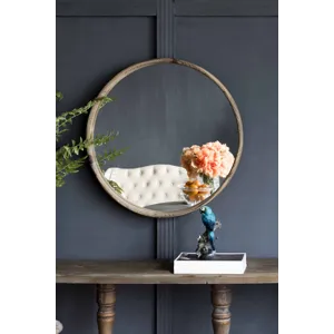 Round Wood Mirror, Wall Mounted Mirror Home Decor For Bathroom Living Room - Brown