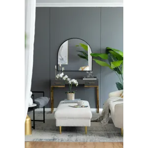 Arched Decorative Accent Mirror With Iron Metal Frame, Wall Deor For Bathroom, Bedroom, Entryway, Mantel - Black