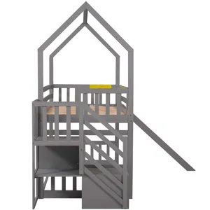 Twin Over Twin House Bunk Bed With Convertible Slide, Storage Staircase Can Be Placed Left Or Right 