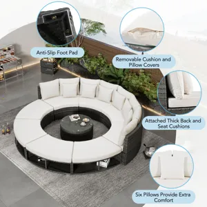Outdoor Patio Furniture Luxury Circular Sofa Set Rattan Wicker Sectional Sofa Lounge Set With Temper