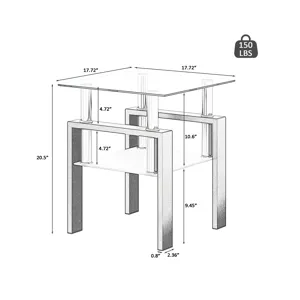 Modern Tempered Glass Tea Table, End Square Table For Living Room - Transparent / Black