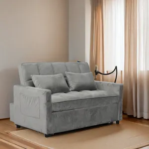 Modern Velvet Loveseat Futon Sofa Couch Pullout Bed, 55.33\" Love Seat Lounge Sofa Bed, Armrest With