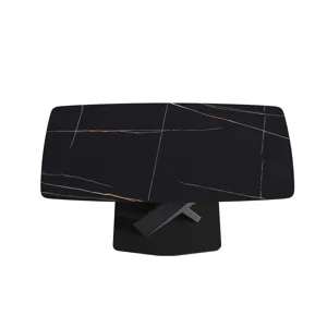 63\" Artificial Stone Black Curved Black Metal Leg Dining Table - Black