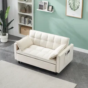 Modern Velvet Sofa, Sofa Pull-Out Bed, Small Love Seat Casual Sofa With Back, With Pillow, Pockets, 