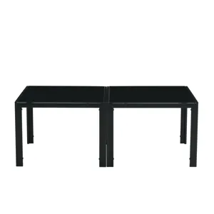 Coffee Table (Set of 2), Square Modern Table With Tempered Glass Finish For Living Room - Black