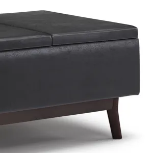 Owen - Tray Top Small Coffee Table Storage Ottoman - Distressed Black