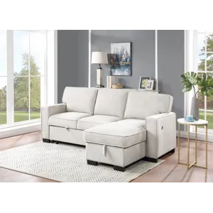 Estelle - Fabric Reversible Sleeper Sectional With Storage Chaise Drop-Down Table 2 Cup Holders And 