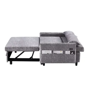 Pull Out Sleep Sofa Bed Loveseats Sofa Couch With Adjsutable Backrest, Storage Pockets, 2 Soft Pillo