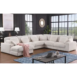 Nadine - 155.5\"W Beige Corduroy Corner Sectional Sofa With Left-Facing Chaise