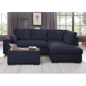 Joshua - 100\"W Dark Gray Woven Fabric Sectional Sofa With Right Facing Chaise and Console Ottoman