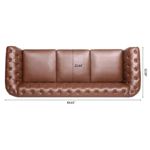 Rolled Arm Chesterfield Three Seater Sofa - Brown