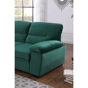 Kipling - Velvet Fabric Reversible Sleeper Sectional Sofa Chaise - Green