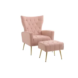 Modern Accent Chair With Ottoman, Comfy Armchair For Living Room, Bedroom, Apartment, Office - Pink