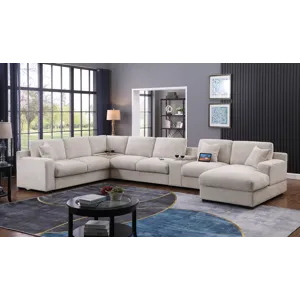 Celine - Chenille Fabric Corner Sectional Sofa With Right-Facing Chaise, Cupholders, And Charging Po
