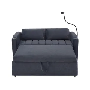 Convertible Sofa Bed Loveseat Sofa With Three USB Ports, Two Side Pockets, Two Cup Holders And 360° 