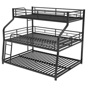 Twin Long / Full Long / Queen Triple Bunk Bed With Long And Short Ladder And Full-Length Guardrails 
