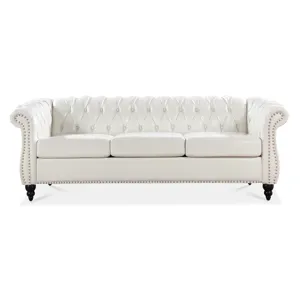 84.65\" Rolled Arm Chesterfield 3 Seater Sofa - White