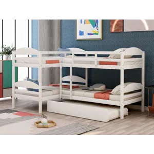 Twin L-Shaped Bunk Bed With Trundle - White