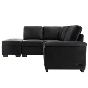 Sleeper Sectional Sofa, L-Shape Corner Couch Sofa Bed With Storage Ottoman & Hidden Arm Storage & US