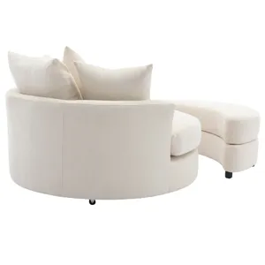 360° Swivel Accent Barrel Chair With Storage Ottoman & 4 Pillows, Modern Chenille Leisure Chair Round Accent For Living Room - Cream