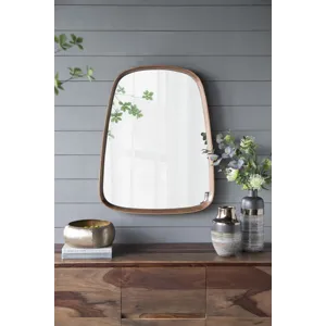 Irrgeular Mirror With Wood Frame, Wall Mirror For Living Room, Bathroom Entryway - Brown
