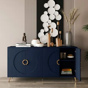 Modern Lacquered 4 Door Wooden Cabinet Sideboard Buffet Server Cabinet Storage Cabinet, For Living R