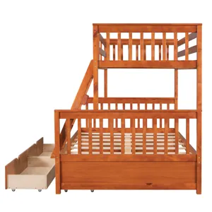 Twin Over Full Bunk Bed With Ladders And Two Storage Drawers - Walnut