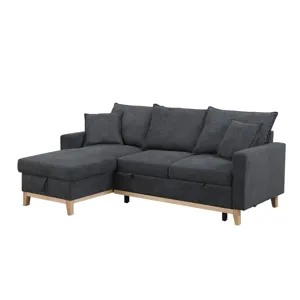 Colton - 84.Woven Reversible Sleeper Sectional Sofa With Storage Chaise - Dark Gray