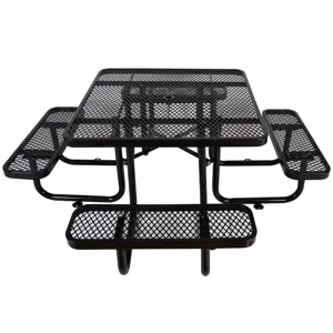 Square Outdoor Steel Picnic Table , With Umbrella Pole - Black