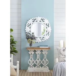 Classic Vintage Console Table With Wood Top - White Wash / Brown