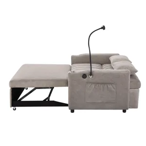 Convertible Sofa Bed Loveseat Sofa With Three USB Ports, Two Side Pockets, Two Cup Holders And 360° 