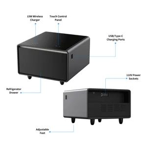 Modern Smart Side Table With Built-In Fridge, Wireless Charging, Temperature Control, Power Socket, 