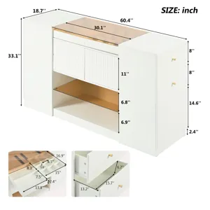Modern Luxury Multi-Functional Island Vanity Dresser And Storage Cabinet With Glass Tabletop, Displa