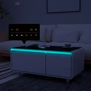 Modern Smart Coffee Table With Built-In Fridge, Bluetooth Speaker, Wireless Charging, Touch Control 