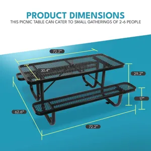 Outdoor Steel Picnic Rectangular Table With Umbrella Pole - Black