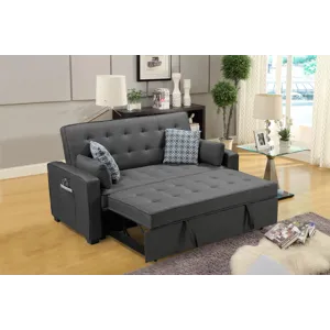 William - Modern Fabric Sleeper Sofa With 2 USB Charging Ports And 4 Accent Pillows - Gray
