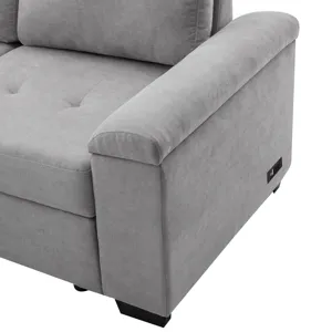 Sleeper Sectional Sofa, L-Shape Corner Couch Sofa - Bed With Storage Ottoman & Hidden Arm Storage & 
