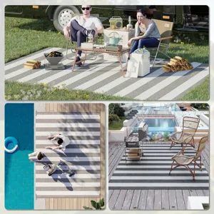 Outsunny - Reversible Outdoor Rug, 9\' x 12\' Waterproof Plastic Straw Floor Mat, Portable Rv Campin