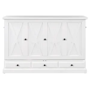 Queen Solid Pine Murphy Bed Chest Cube Cabinet Bed With Charging Station And Large Storage Drawer Fo