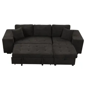 Modern L-Shape 3 Seat Reversible Sectional Couch, Pull Out Sleeper Sofa With Storage Chaise And 2 St