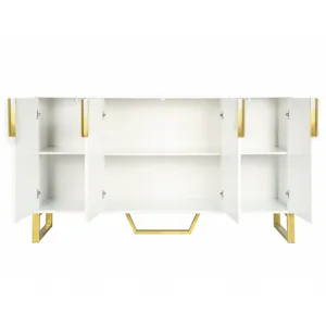 Modern Sideboard With Four Doors, Metal Handles & Legs And Adjustable Shelves Kitchen Cabinet - Whit