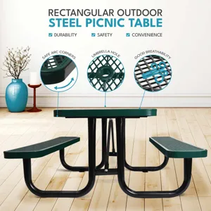 6 Ft. Rectangular Outdoor Steel Picnic Table With Umbrella Pole - Green