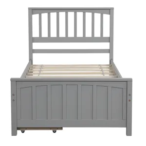 Twin Size Platform Bed With Two Drawers - Gray
