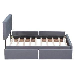 Queen Size Upholstered Platform Bed With Classic Headboard And 4 Drawers, No Box Spring Needed - Dar
