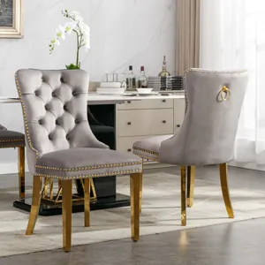 Nikki - Modern, High-End Tufted Solid Wood Contemporary Velvet Upholstered Dining Chair With Golden 