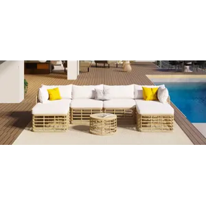 7 Pieces Outdoor Patio Furniture, All-Weather Rattan Sectional Sofa Set With Thick Cushions And Pill