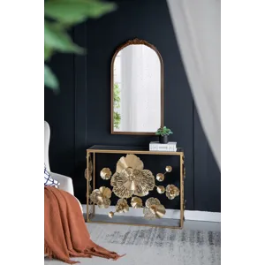 Console Table With Mirrored Glass Top, Modern Entryway Table For Living Room Foyer Entryway - Gold