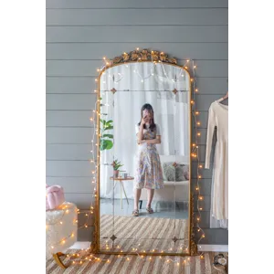 Lavish Full Length Mirror, Antique Metal Floor Mirror For Living Room, Bedroom - Gold