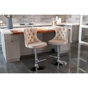 Swivel Velvet Barstools Adjusatble Seat Height From 25-33\", Modern Upholstered Chrome Base Bar Stoo